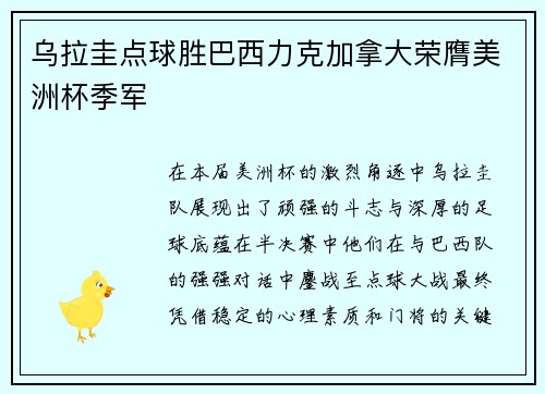 乌拉圭点球胜巴西力克加拿大荣膺美洲杯季军