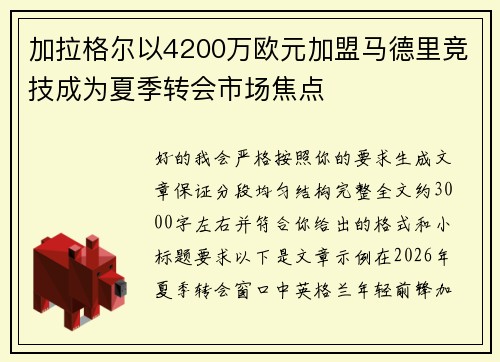 加拉格尔以4200万欧元加盟马德里竞技成为夏季转会市场焦点